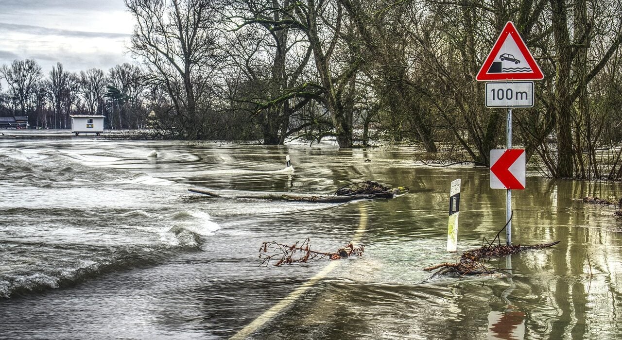 flood, flooded, floods, underwater, danger, attention, watch out, waters, nature, flow, tree, landscape, water, reflection, hdr, high dynamic range, traffic sign, warning, traffic signs, a notice, sign, character, climate protection, flood, flood, flood, flood, flood, floods