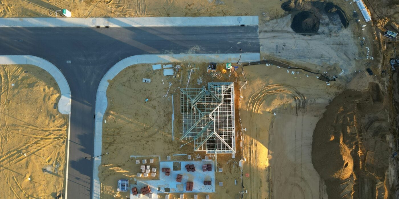 An aerial view of a Brookbanks construction site.